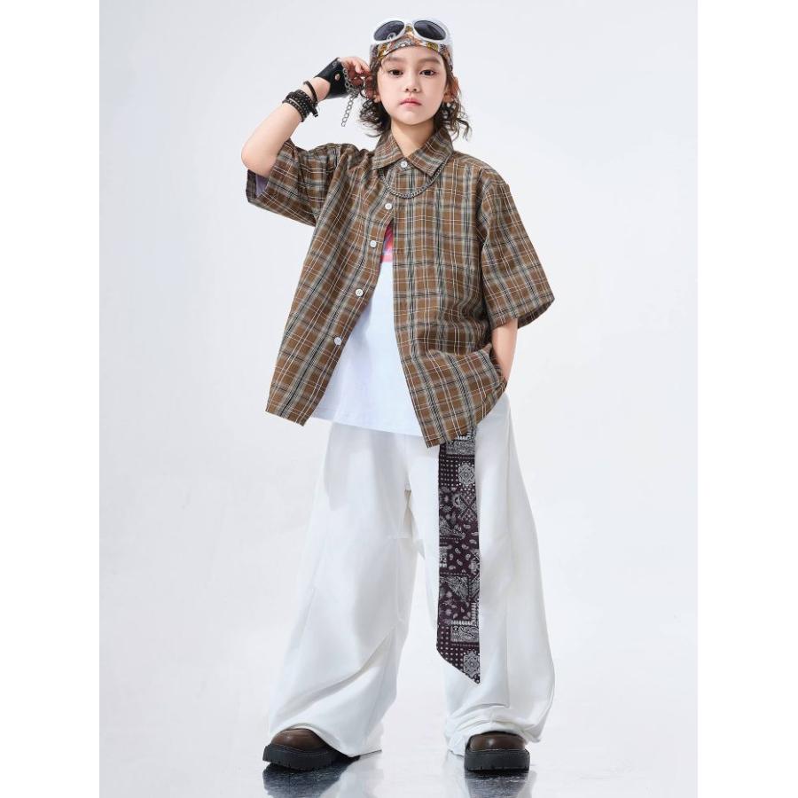 キッズダンス衣装 セットアップ チェックシャツ パンツ ヒップホップ