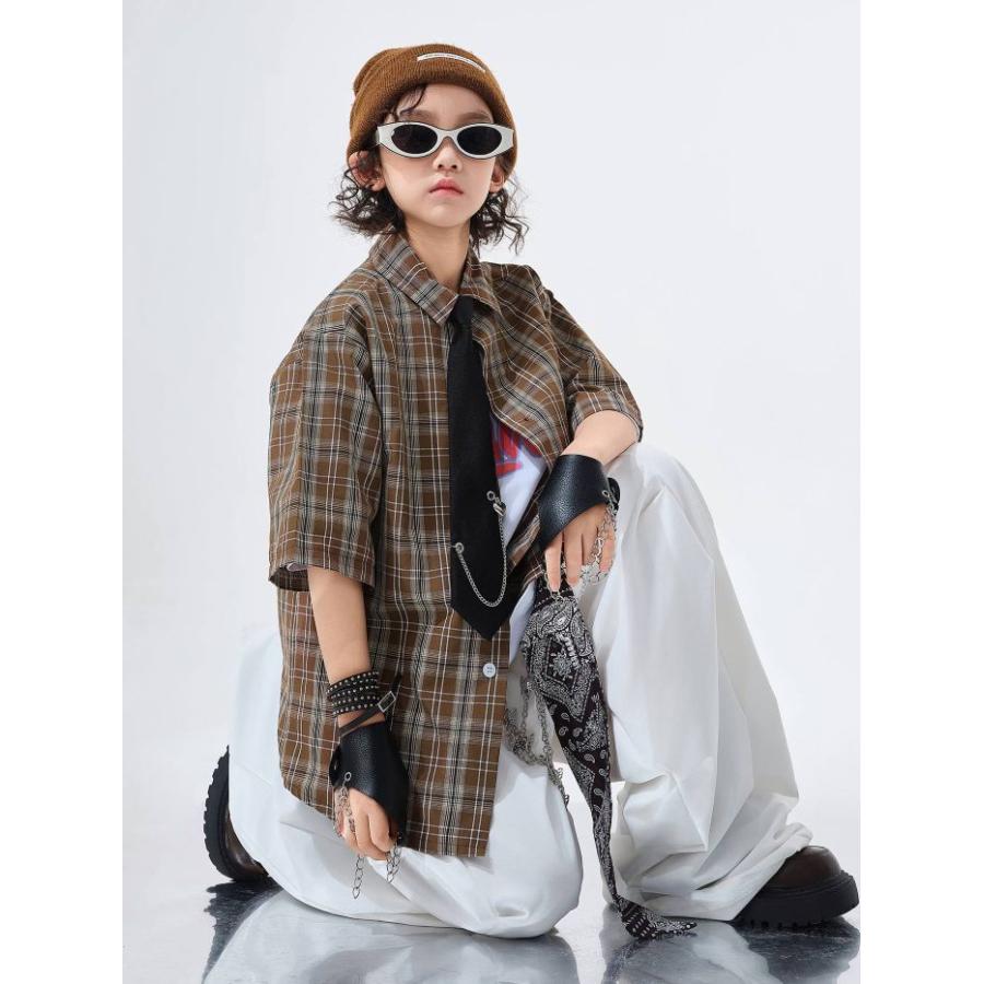 キッズダンス衣装 セットアップ チェックシャツ パンツ ヒップホップ
