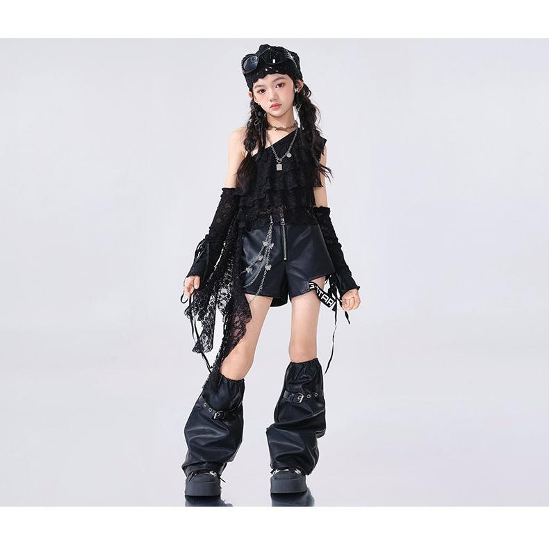 ガールズ ヒップホップ 衣装 黒 K-POP 韓国 ジャズ チアダンス 子供