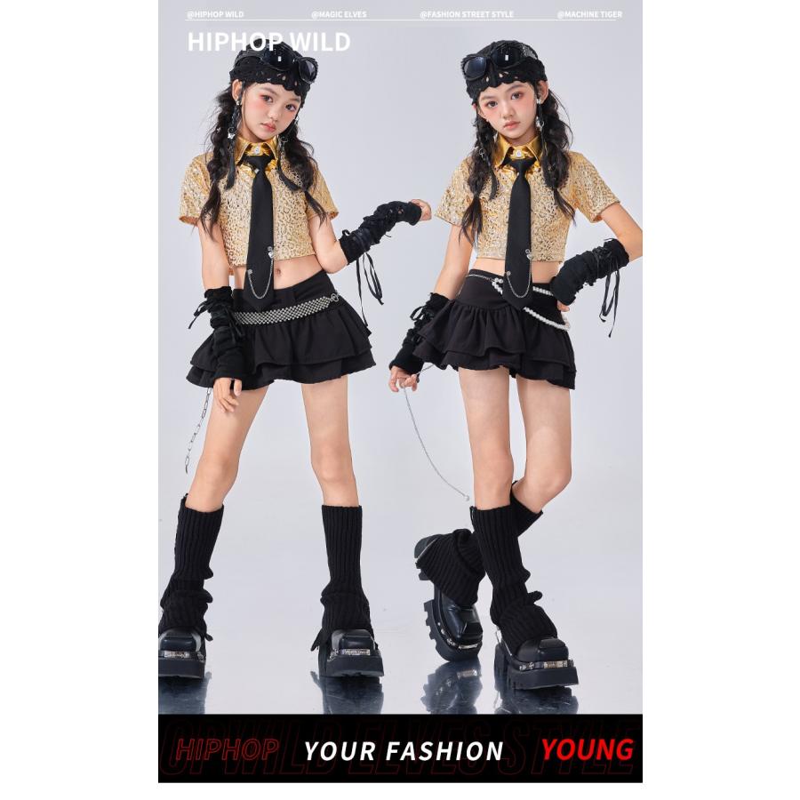 ダンス衣装 ガールズ 衣装 ゴールド ブラック ブラウン 派手 K-POP