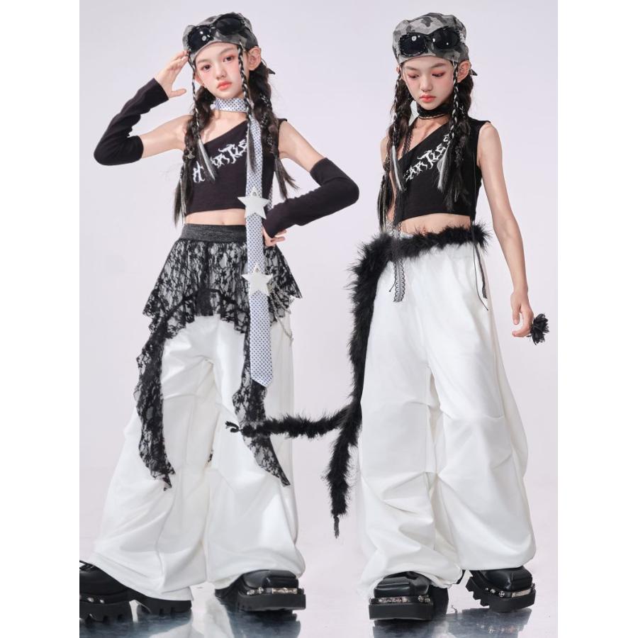 ダンス衣装 黒 白 ガールズ ヒップホップ 衣装 K-POP 韓国 ジャズ