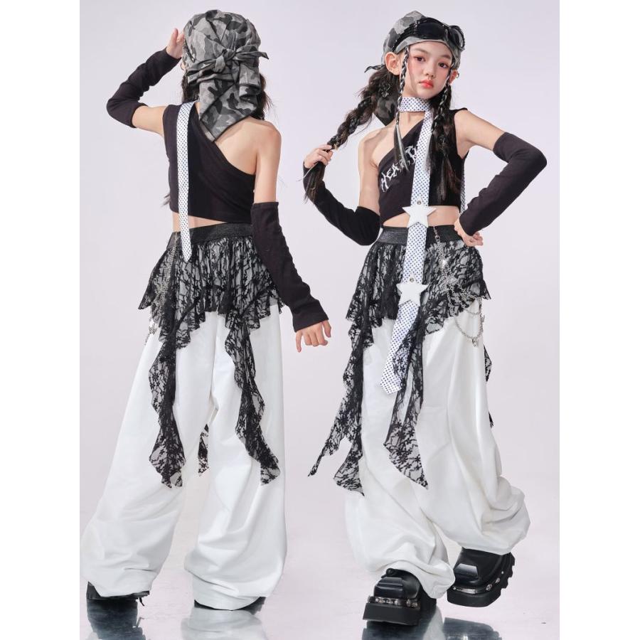 ダンス衣装 黒 白 ガールズ ヒップホップ 衣装 K-POP 韓国 ジャズ