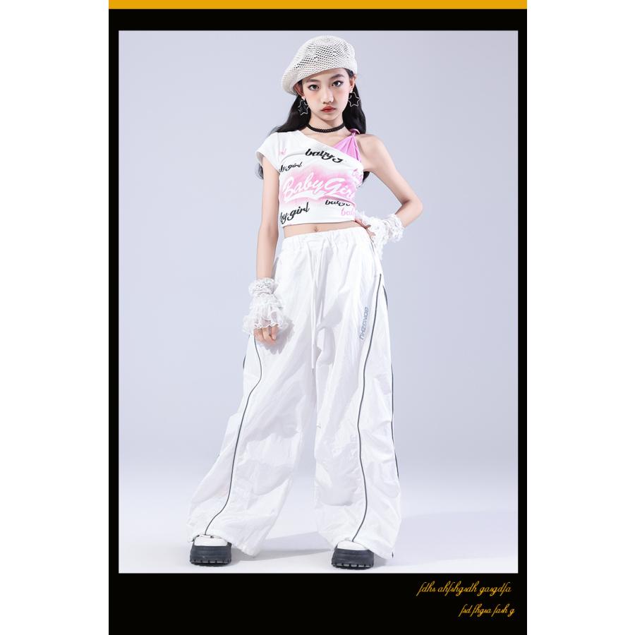 ダンス衣装 キッズ セットアップ 派手 ピンク 白 K-POP 韓国 ガールズ