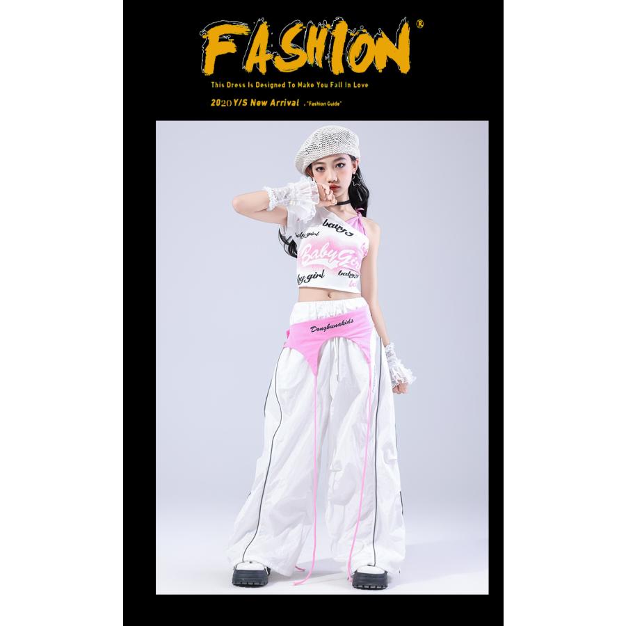 ダンス衣装 キッズ セットアップ 派手 ピンク 白 K-POP 韓国 ガールズ