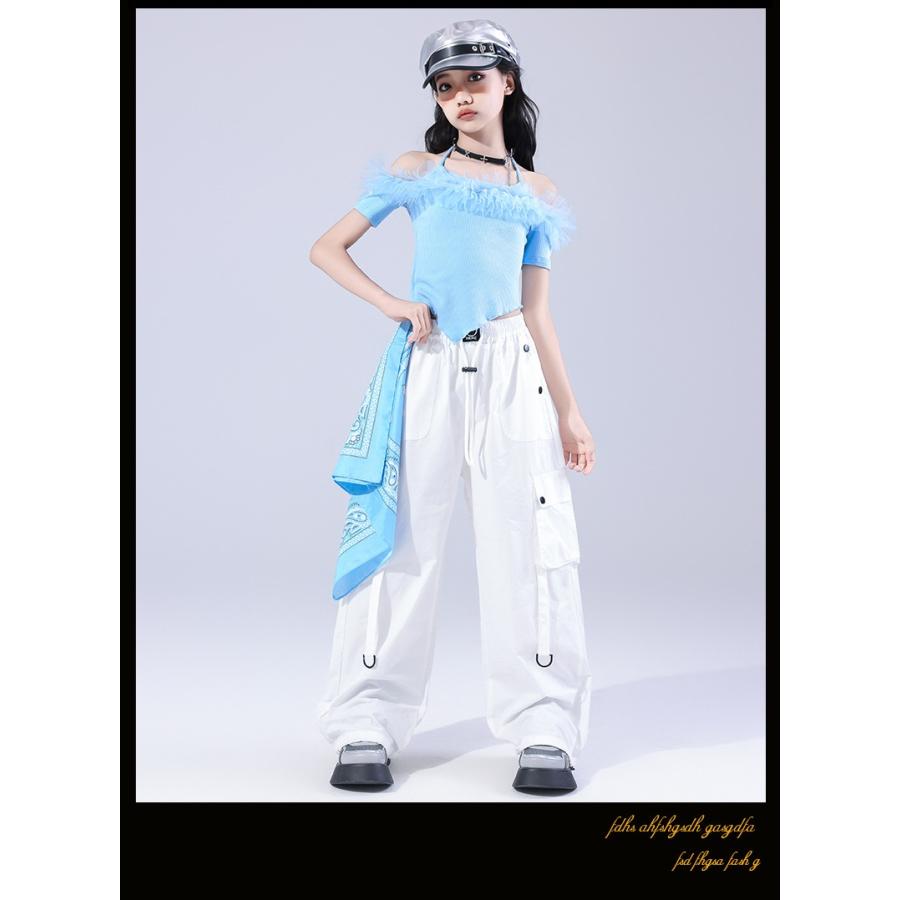 ダンス衣装 ガールズ 衣装 水色 白 K-POP 韓国 ジャズ キッズダンス