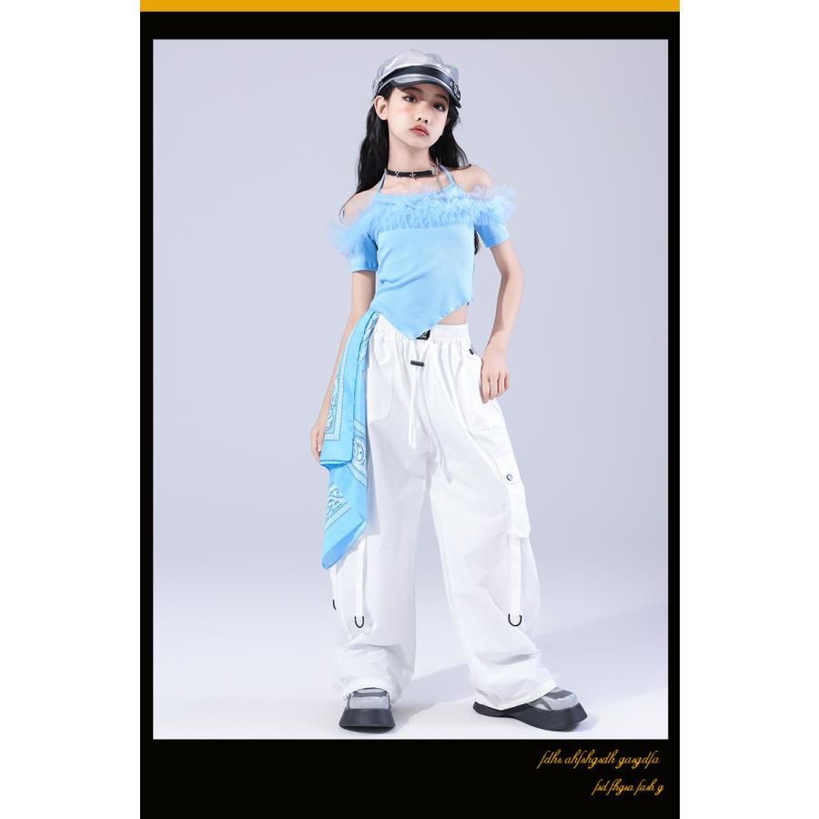 ダンス衣装 ガールズ 衣装 水色 白 K-POP 韓国 ジャズ キッズダンス