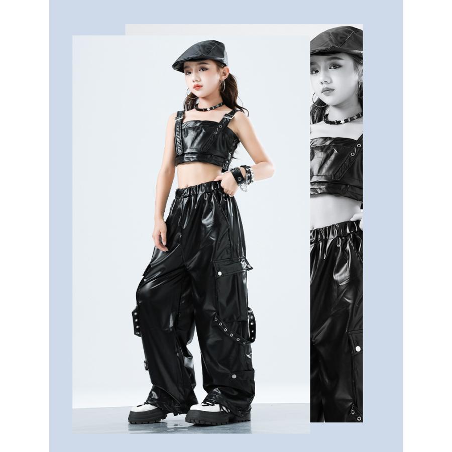 ダンス衣装 ガールズ 衣装 かっこいい 黒 レザー K-POP 韓国