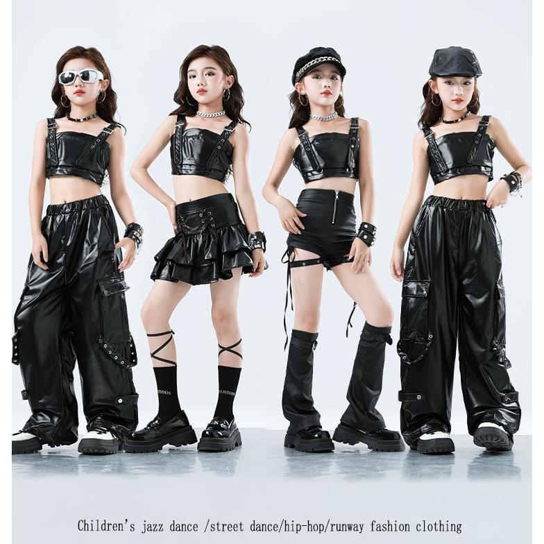 ダンス衣装 ガールズ 衣装 かっこいい 黒 レザー K-POP 韓国