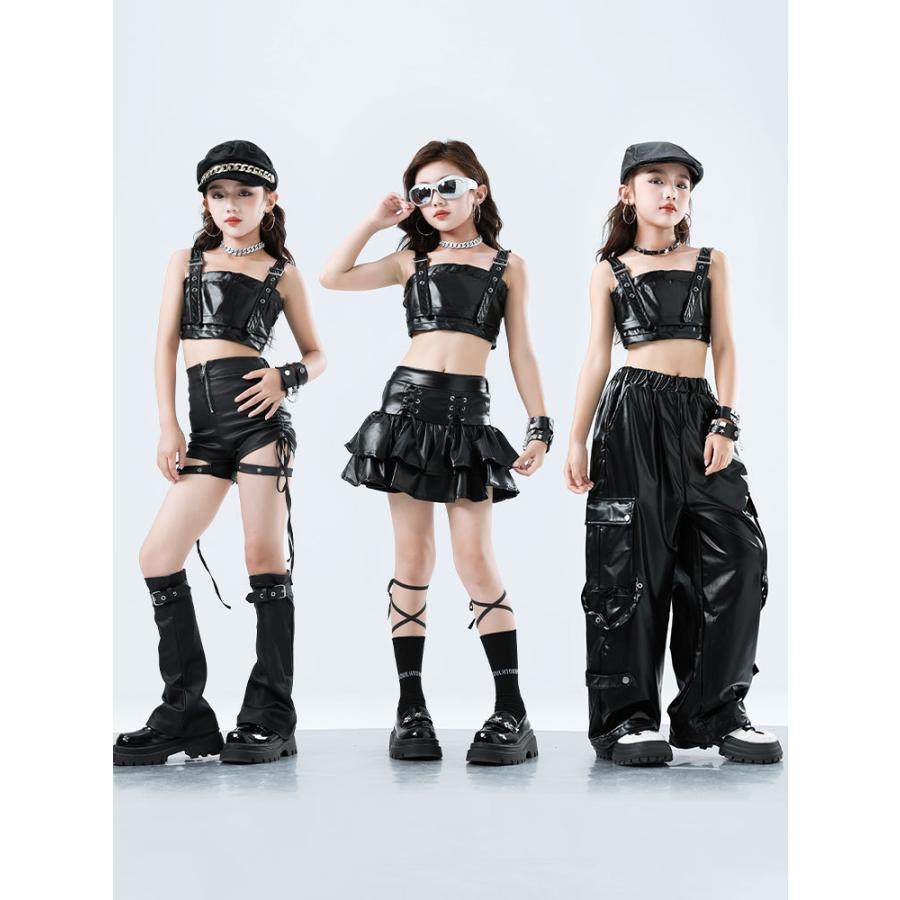 ダンス衣装 ガールズ 衣装 かっこいい 黒 レザー K-POP 韓国