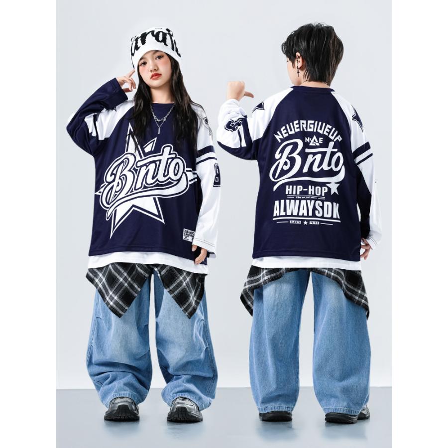ヒップホップ 衣装 セットアップ 派手 ネイビー 白 デニム ダンス衣装