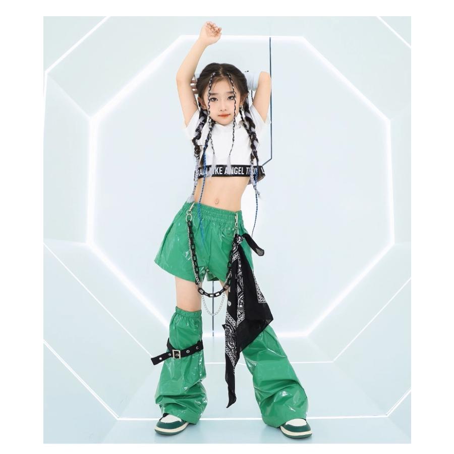 ダンス衣装 ガールズ 衣装 かっこいい グリーン エナメル K-POP 韓国