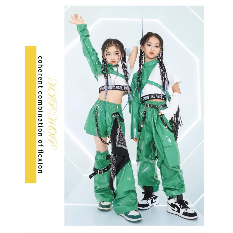 ダンス衣装 ガールズ 衣装 かっこいい グリーン エナメル K-POP 韓国