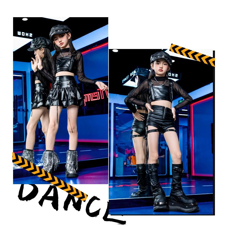 ダンス衣装 ガールズ 衣装 かっこいい 黒 レザー K-POP 韓国