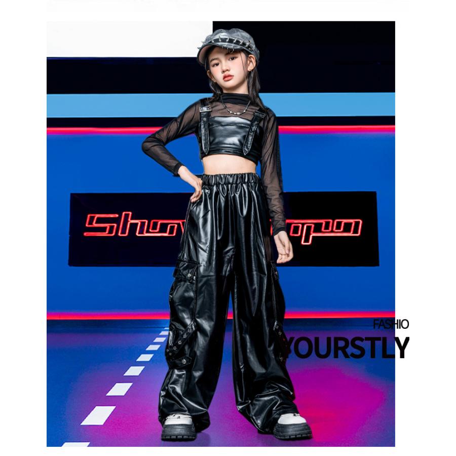 ダンス衣装 ガールズ 衣装 かっこいい 黒 レザー K-POP 韓国