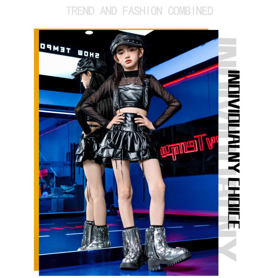 ダンス衣装 ガールズ 衣装 かっこいい 黒 レザー K-POP 韓国