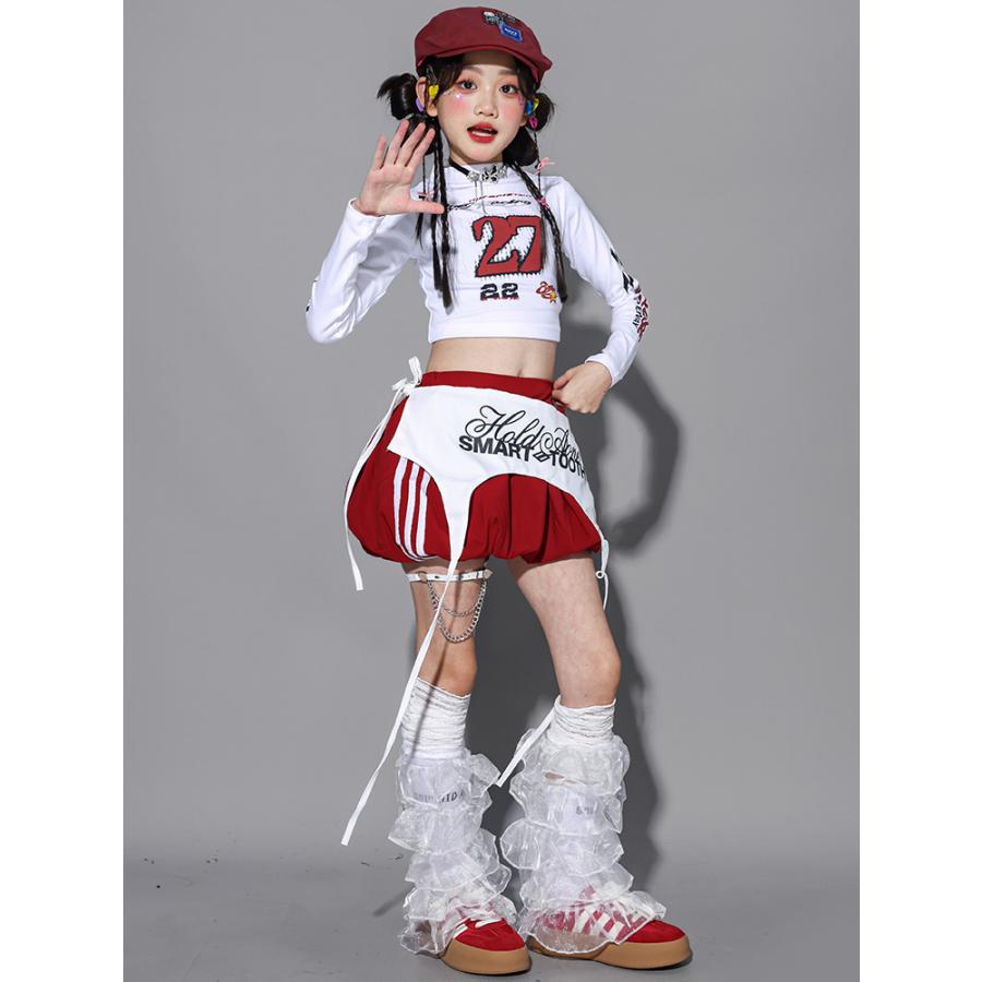 ガールズ ヒップホップ 衣装 白 赤 K-POP 韓国 チアダンス 子供ダンス