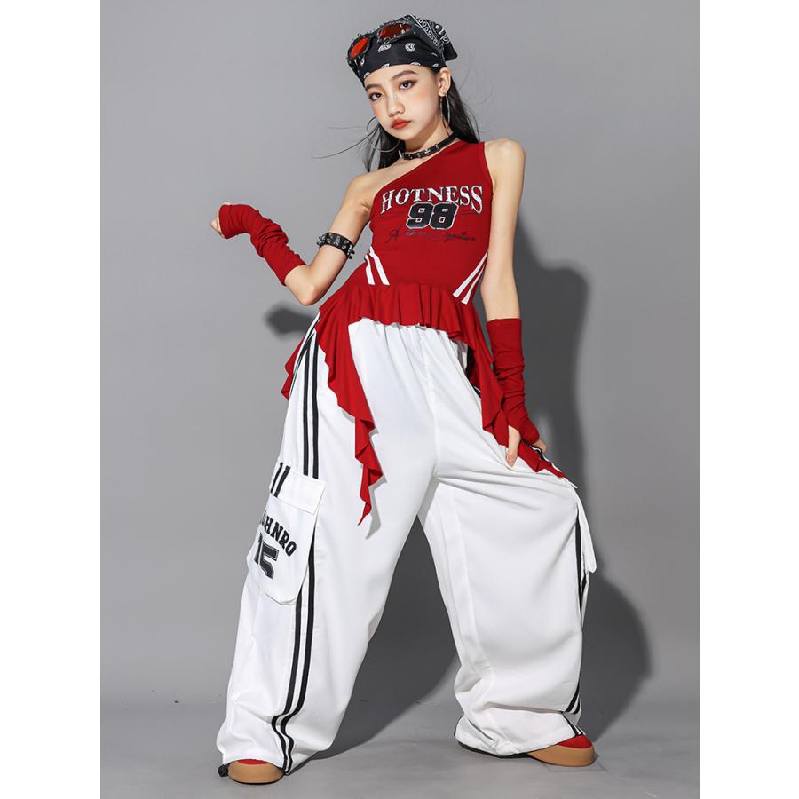 ガールズ ヒップホップ 衣装 赤 白 K-POP 韓国 チアダンス 子供ダンス