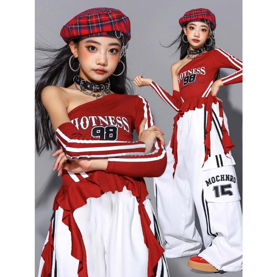 ガールズ ヒップホップ 衣装 赤 白 K-POP 韓国 チアダンス 子供ダンス