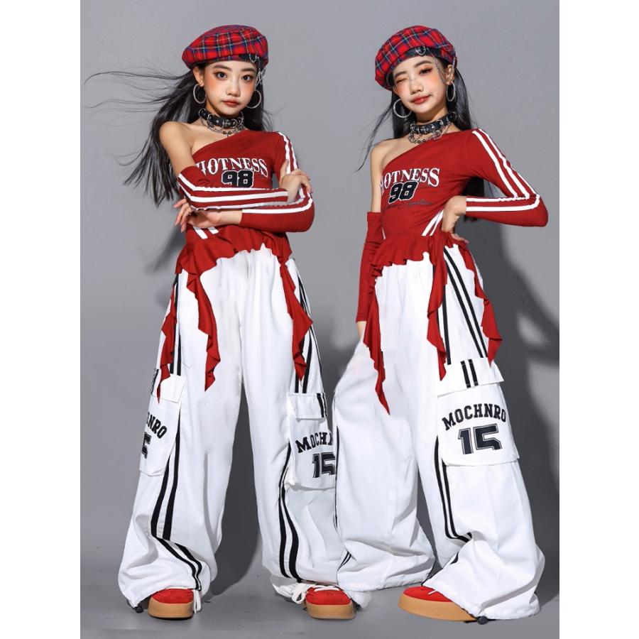 チアリーディングウェア Lサイズ 赤白 ガールズ ヒップホップ 衣装 赤 白 K-POP 韓国 チアダンス 子供ダンス
