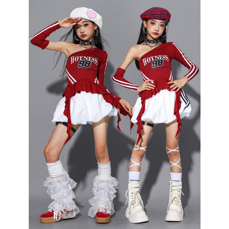 ガールズ ヒップホップ 衣装 赤 白 K-POP 韓国 チアダンス 子供ダンス