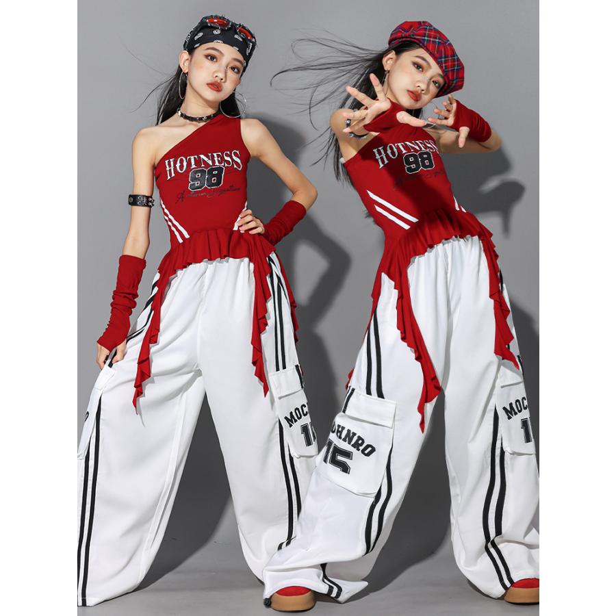 ガールズ ヒップホップ 衣装 赤 白 K-POP 韓国 チアダンス 子供ダンス