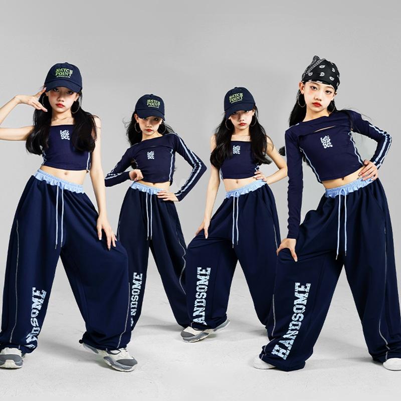 ヒップホップ ダンス衣装 ガールズ K-POP 韓国 ネイビー キッズダンス