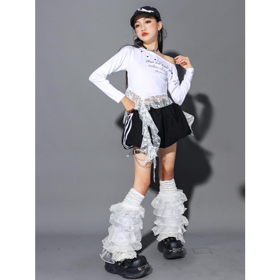 社交ダンス セットアップ　白黒　ドット　リリアンナ　M 可愛い　スタンダード ダンス衣装 ガールズ 衣装 黒 白 K-POP 韓国 ジャズ キッズダンス衣装