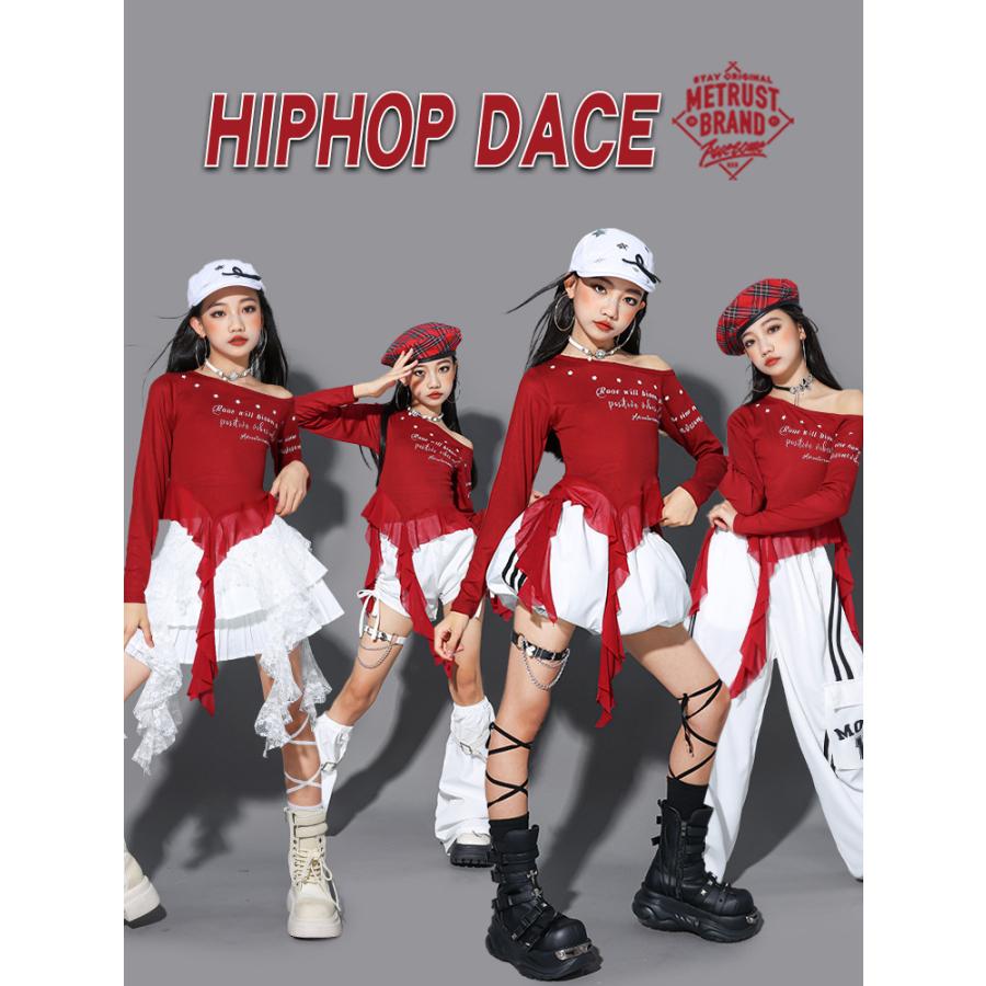 ダンス衣装 ガールズ 衣装 赤 白 K-POP 韓国 ジャズ キッズダンス衣装