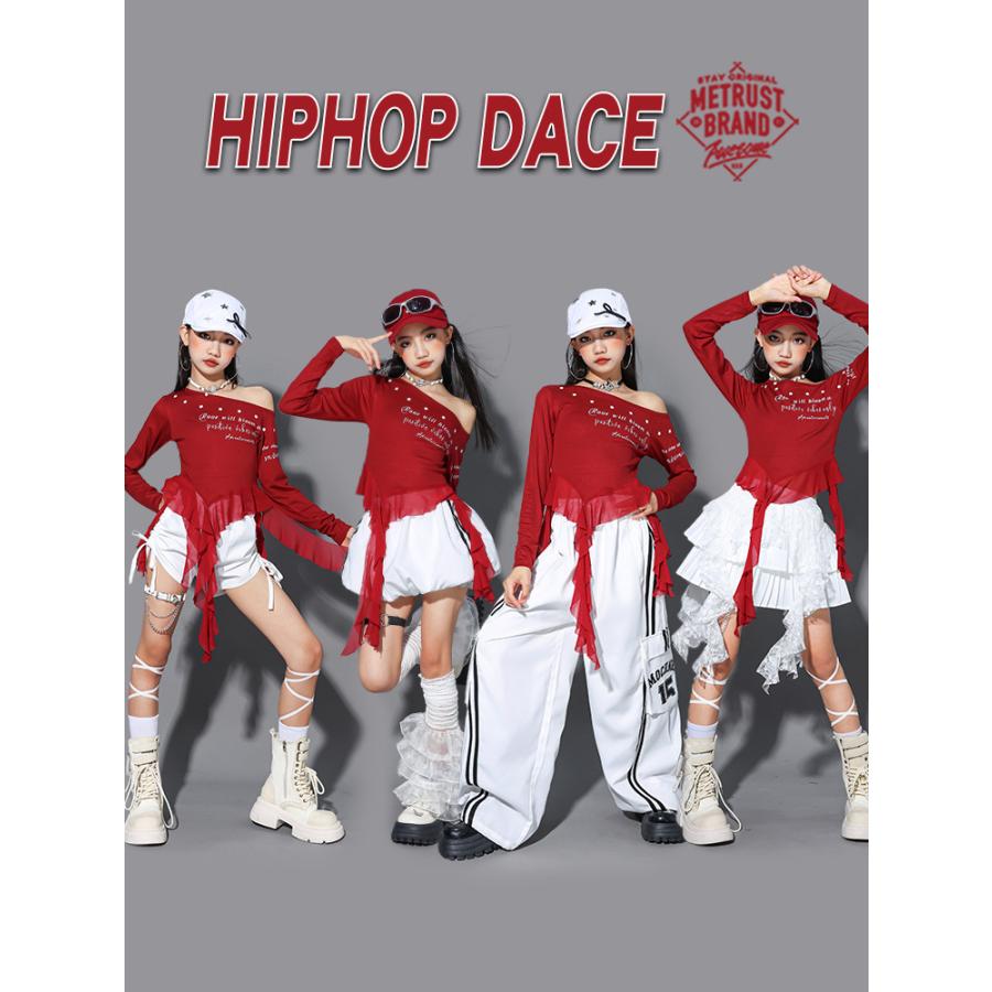ダンス衣装 ガールズ 衣装 赤 白 K-POP 韓国 ジャズ キッズダンス衣装