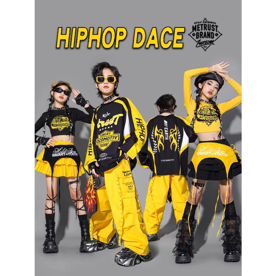 フラメンコ　衣装　パダデコーラ　フォルダー　黄色　黒色　花柄　ダンス　発表会 ダンス衣装 キッズ セットアップ 男の子 ガールズ ヒップホップ 衣装