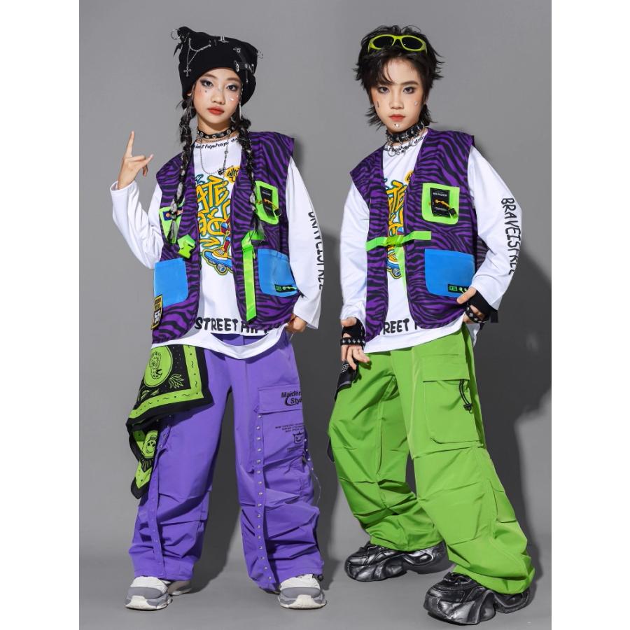 ヒップホップ 衣装 キッズダンス衣装 セットアップ 子供ダンス服 派手