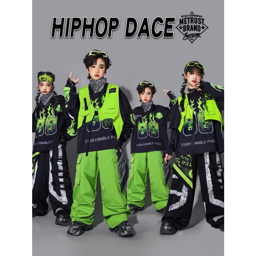 キッズダンス衣装 セットアップ ヒップホップ 衣装 黒 黄緑 派手 K-POP