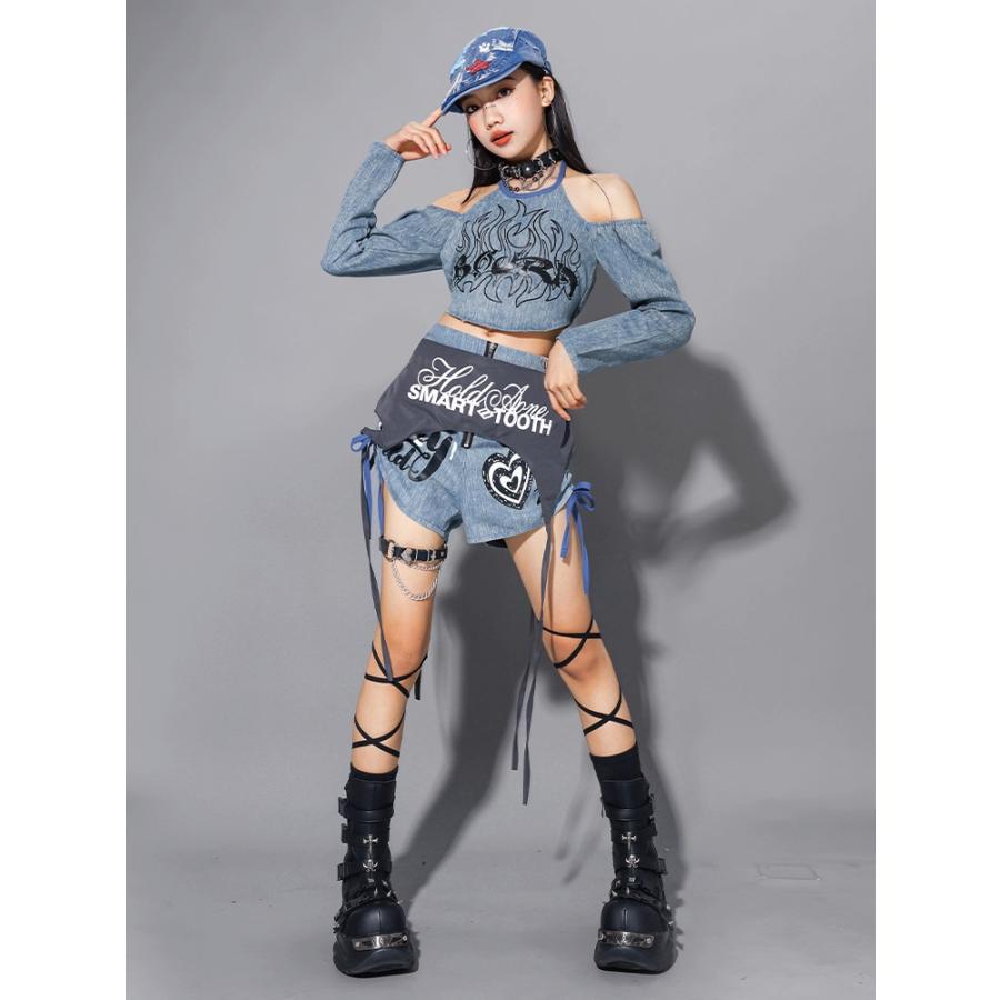 ヒップホップ ダンス衣装 ガールズ K-POP 韓国 デニム キッズダンス