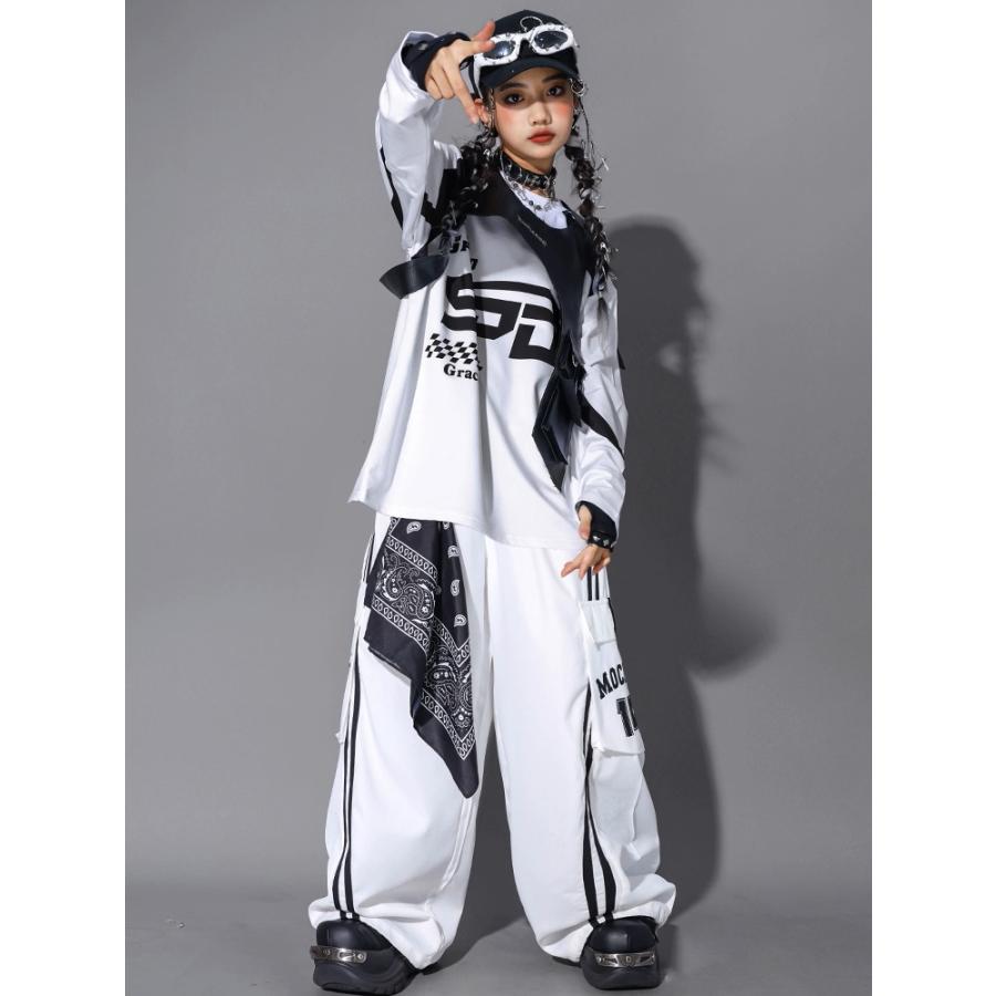 ヒップホップ 衣装 白 黒 キッズダンス衣装 セットアップ 韓国 子供