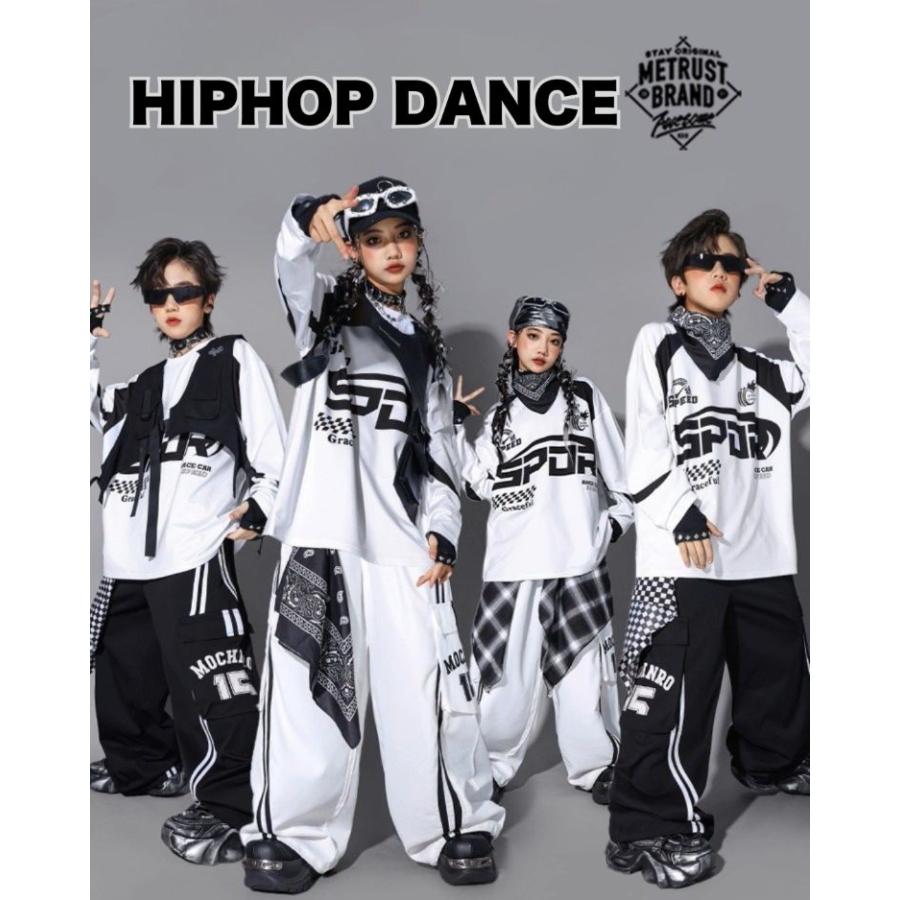 ヒップホップ 衣装 白 黒 キッズダンス衣装 セットアップ 韓国 子供