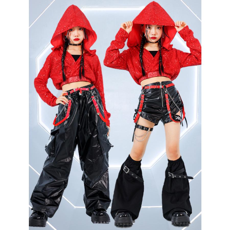 ダンス衣装 ガールズ 衣装 黒 白 K-POP 韓国 ジャズ キッズダンス衣装
