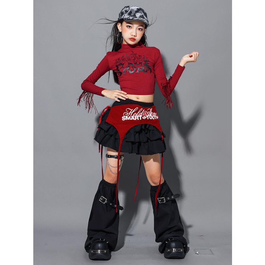 ダンス衣装 キッズ セットアップ 赤 黒 チアダンス ガールズ ヒップ
