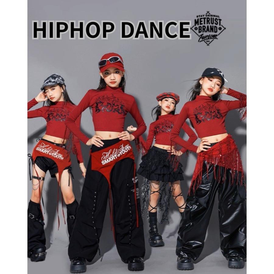 ダンス衣装 キッズ セットアップ 赤 黒 チアダンス ガールズ ヒップ