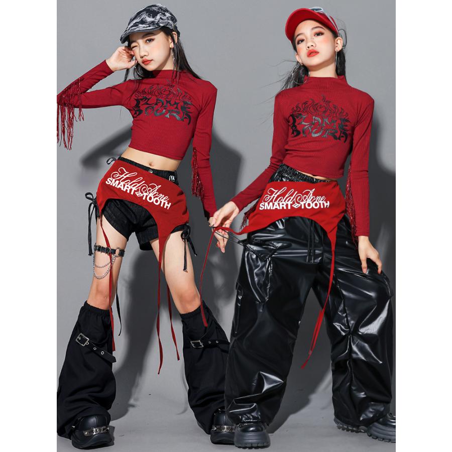 ダンス衣装 キッズ セットアップ 赤 黒 チアダンス ガールズ ヒップ