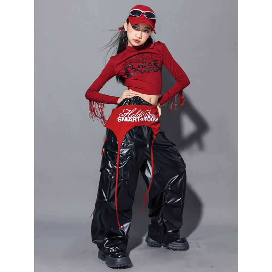 ダンス衣装 キッズ セットアップ 赤 黒 チアダンス ガールズ ヒップ