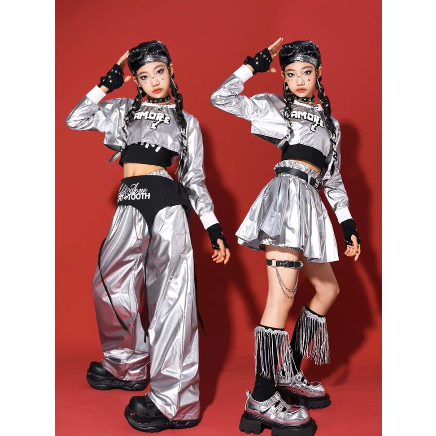 キッズダンス衣装 セットアップ ヒップホップ 衣装 銀 シルバー 男の子