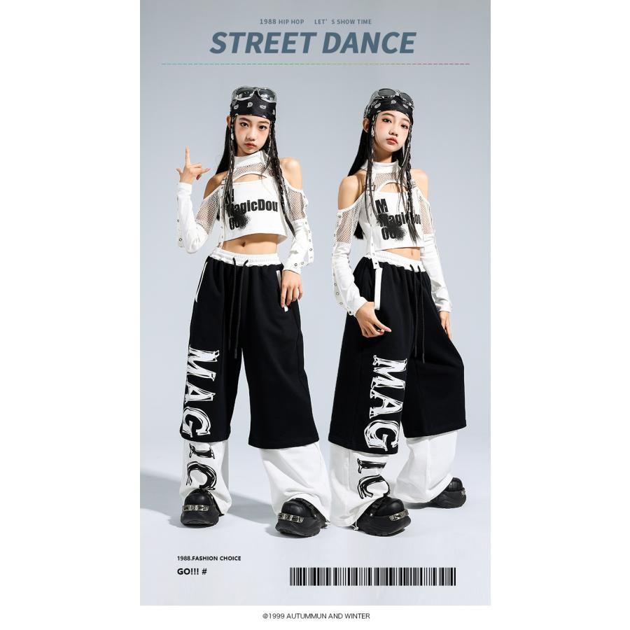 ダンス衣装 セットアップ ガールズ ヒップホップ 衣装 白 黒 K-POP