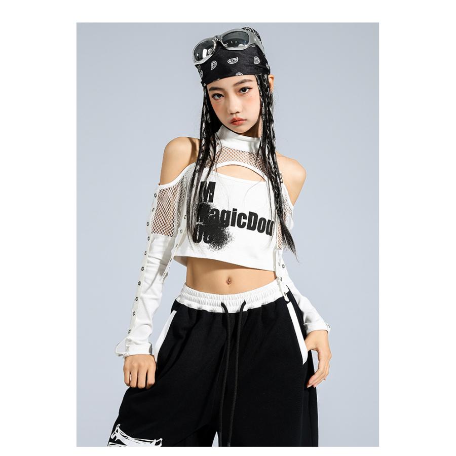 ダンス衣装 セットアップ ガールズ ヒップホップ 衣装 白 黒 K-POP