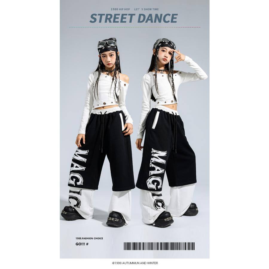 ダンス衣装 セットアップ ガールズ ヒップホップ 衣装 白 黒 K-POP