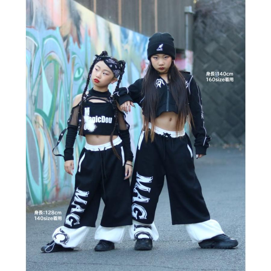 ダンス衣装 セットアップ ガールズ ヒップホップ 衣装 黒 白 K-POP