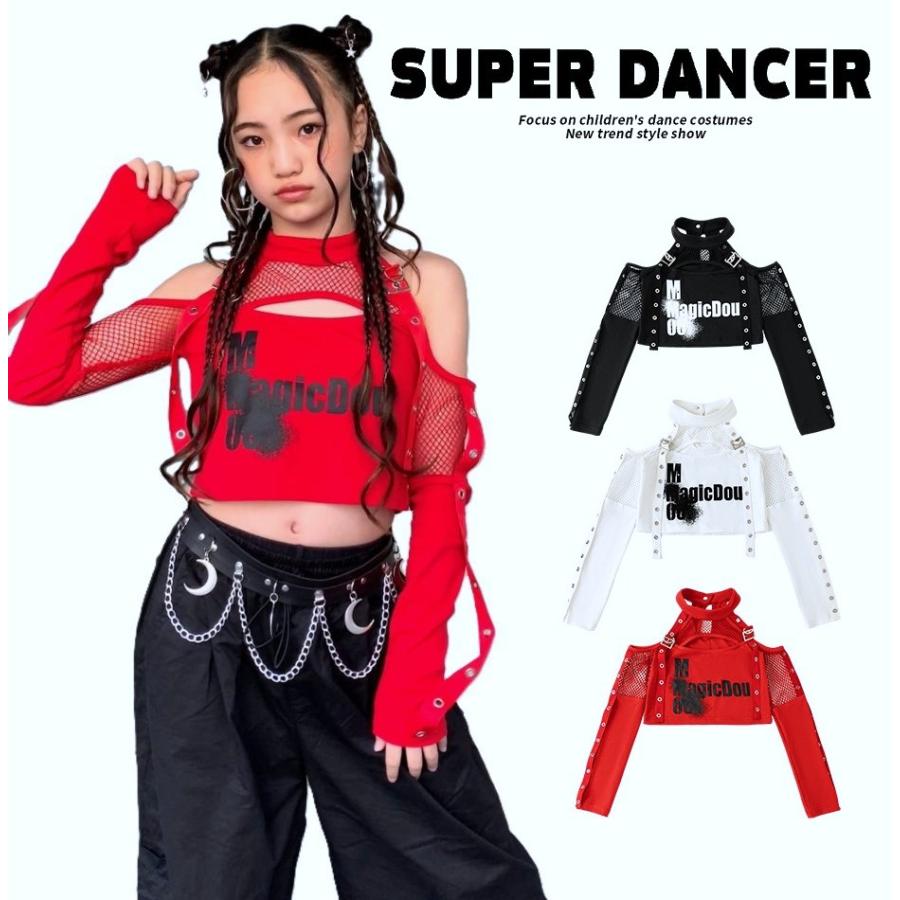 ダンス衣装 セットアップ ガールズ ヒップホップ 衣装 赤 黒 白 K-POP