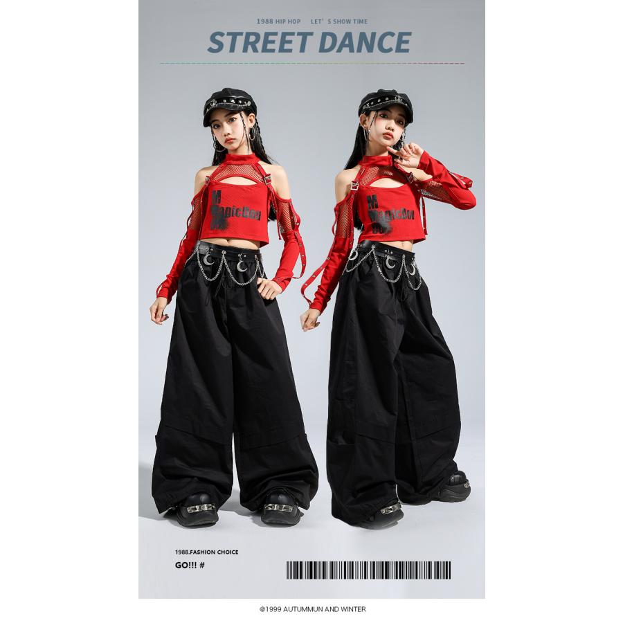 ダンス衣装 セットアップ ガールズ ヒップホップ 衣装 赤 黒 白 K-POP