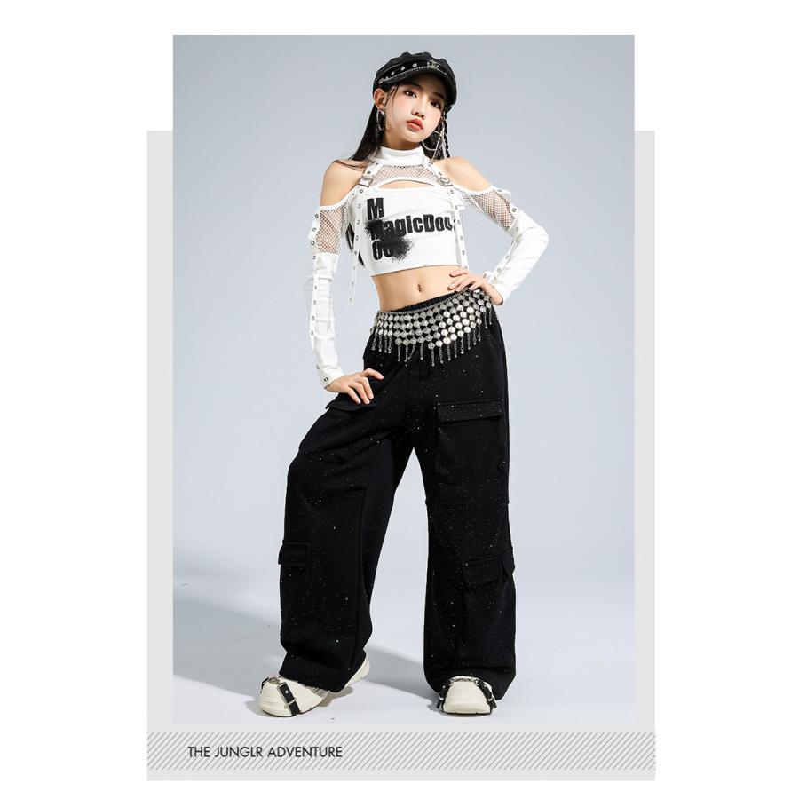 ダンス衣装 セットアップ ガールズ ヒップホップ 衣装 赤 黒 白 K-POP