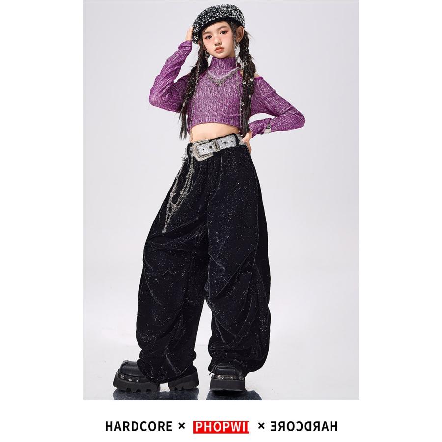 ダンス衣装 キッズ セットアップ 紫 黒 ジャズ ガールズ ヒップホップ