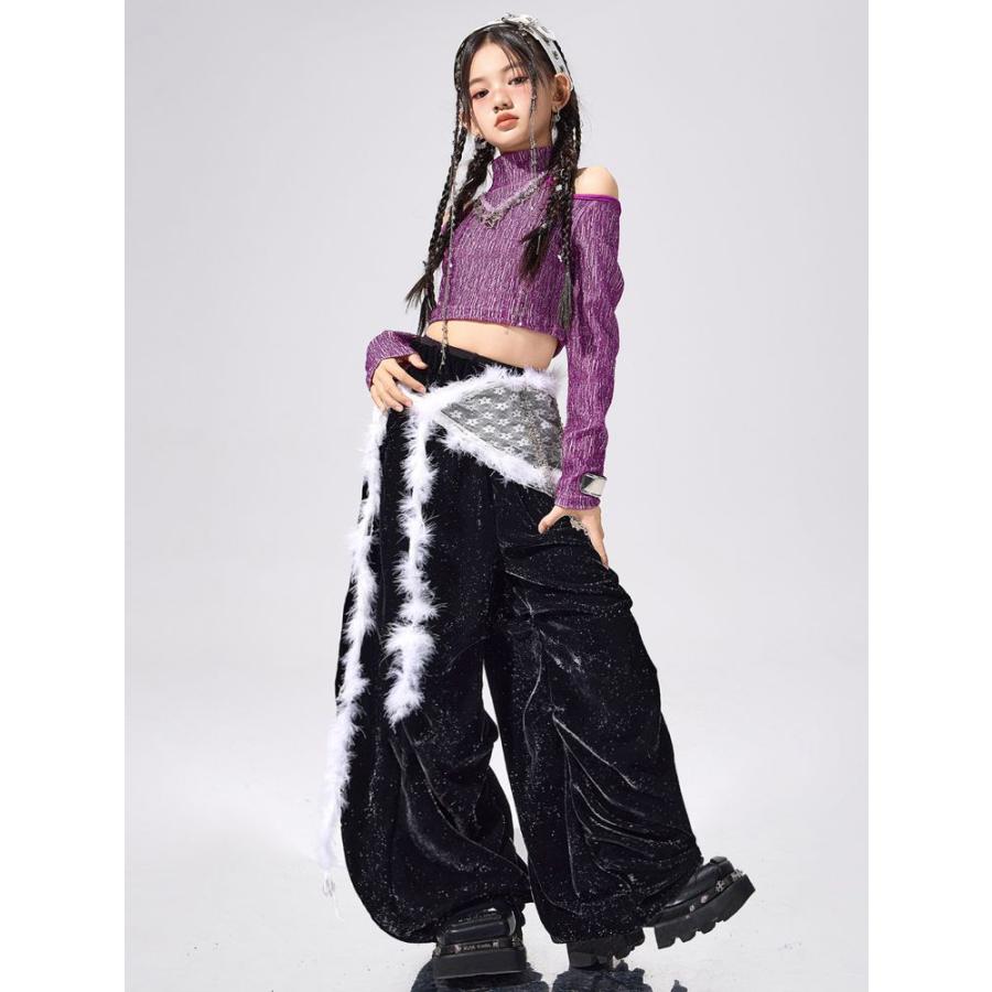 ダンス衣装 キッズ セットアップ 紫 黒 ジャズ ガールズ ヒップホップ